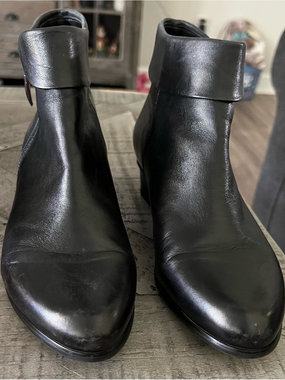 Spring Step Black Leather Fold-Over Ankle Booties Stockholm